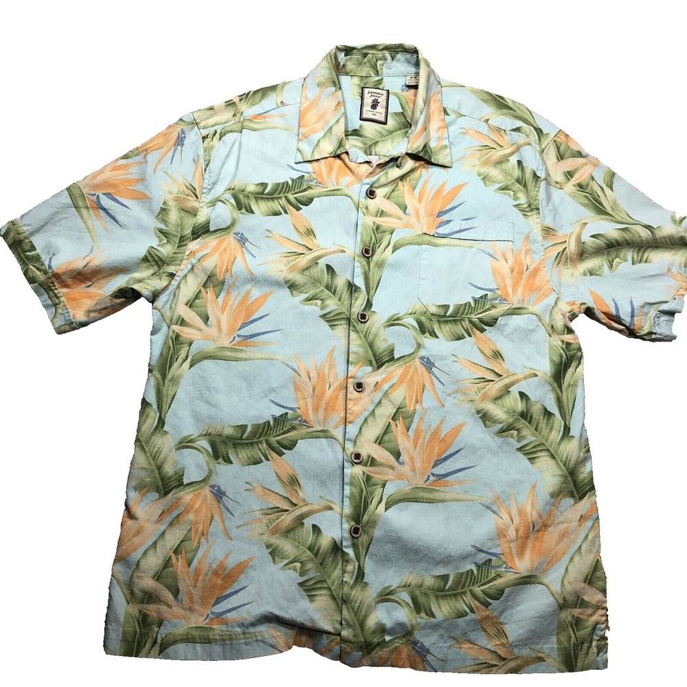 Jamaica Jaxx Mens Shirt M (fits like small) Hawaiian Silk Floral All Over Print